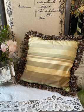 Vintage gold silk fringe accent pillow animal print reverse